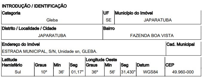 JAPARATUBA – FAZENDA BOA VISTA